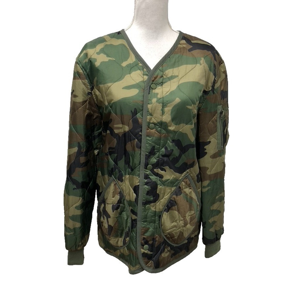 Alpha Industries Quilted Coat Womens‎ Small Green Army Camo Oversize Gorpcore
